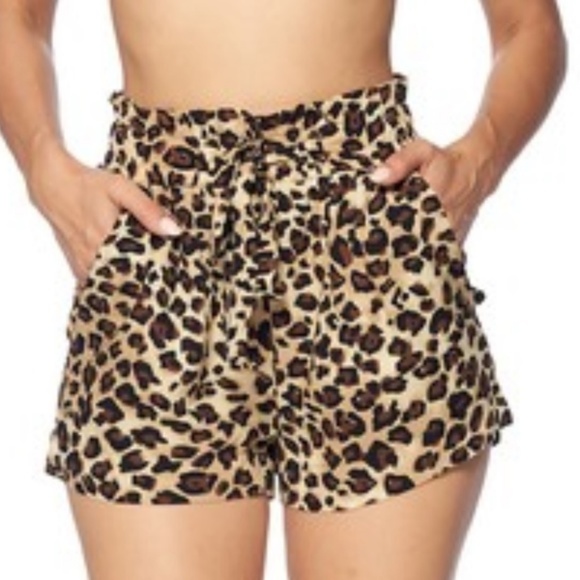 ANIMAL LEOPARD PRINT TIE FRONT SHORTS BROWN BLACK - Picture 4 of 4